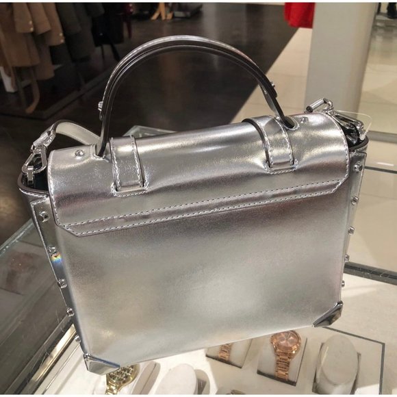 Michael Kors Manhattan Satchel Medium Leather Silver - Picture 7 of 8